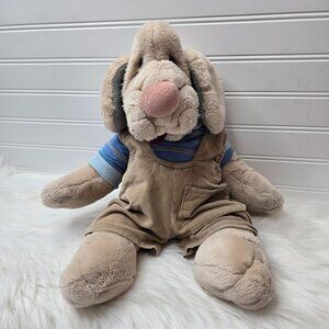 Wrinkles Tan Dog Hand Puppet 18" Plush Toy Vintage 1981 Ganz Overalls T-Shirt